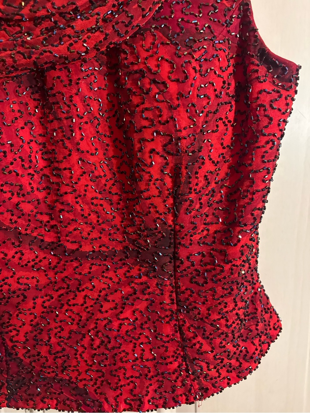 Cache Red Beaded Draped Neckline Evening Top MEDIUM Y2K Grunge Fairy Whimsy Vamp - Picture 7 of 16